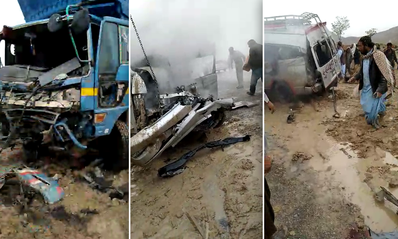 نوشکی:پکنک منانے والوں کی گاڑی حادثے کا شکار ایک جاں بحق11زخمی