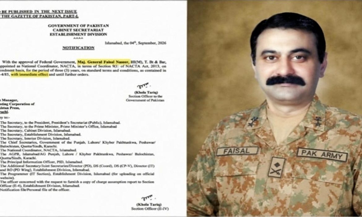 میجر جنرل فیصل نصیر نیکٹا کے نیشنل کوآرڈینیٹر مقرر